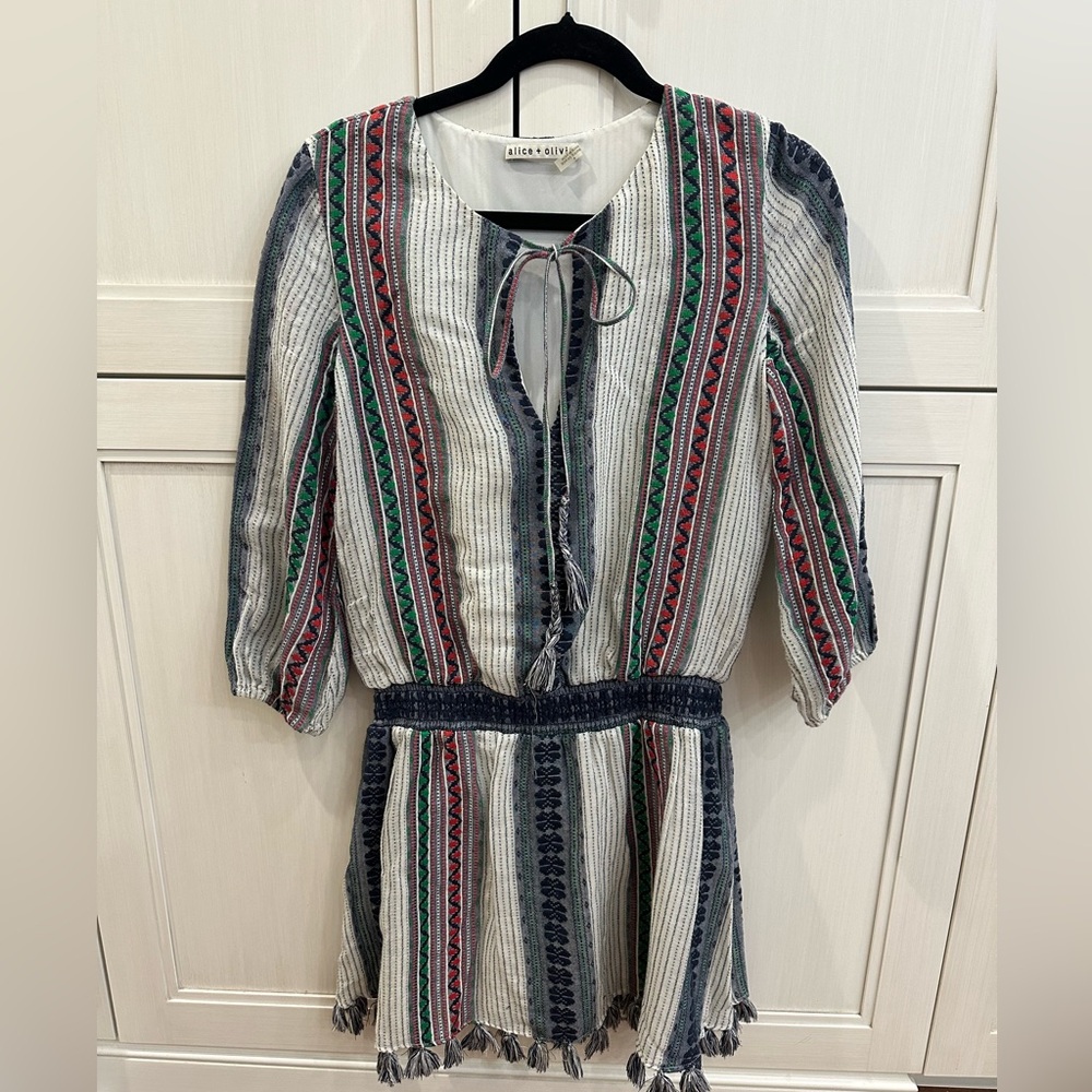 ALICE + OLIVIA Nance Embroidered Smocked-Waistband boho dress sz 6